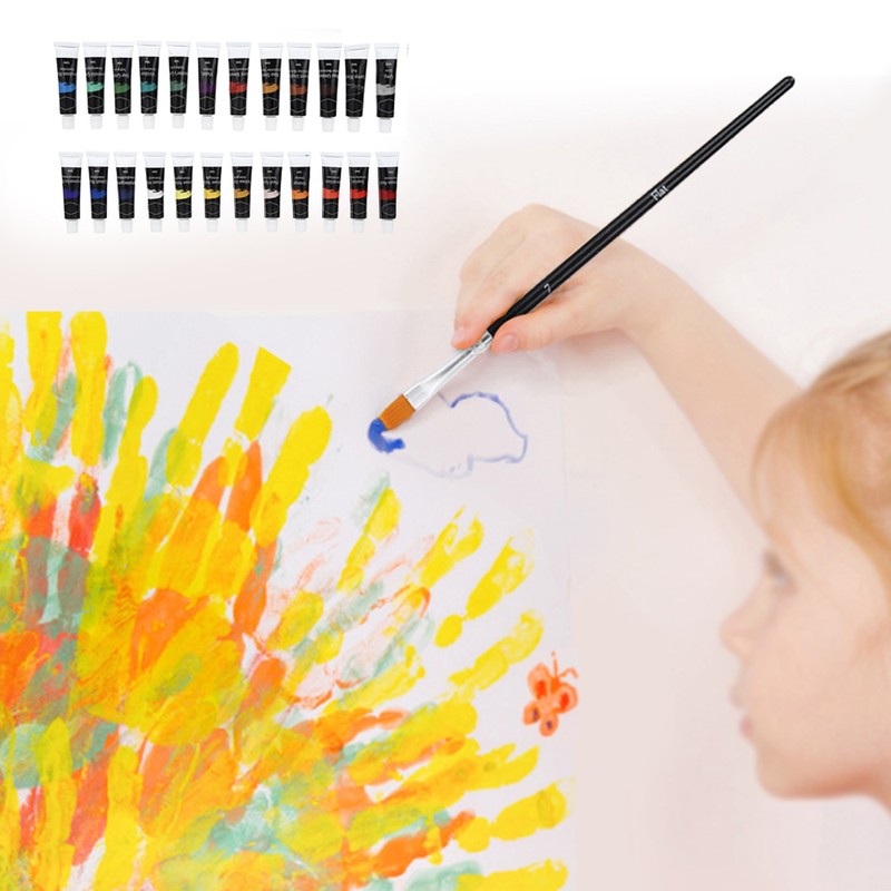 24 Colors Acrylic Pigments Set with 3Pcs Painting Pens Students