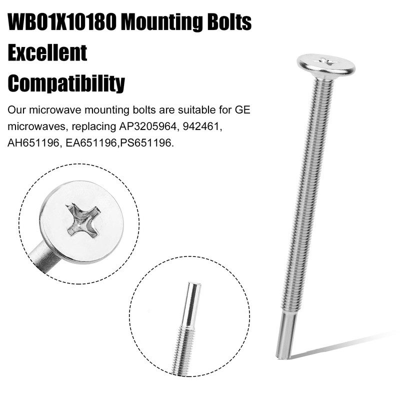 3pcs WB01X10180 Microwave Mounting Bolts, White Nickel Microwave Installation Flat