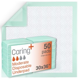 Caring Disposable Underpads 30 x 36 in, Moderate Absorbency Bed Pads, Chucks Pads, Puppy Pads, Baby Changing Pads, Incontinence Underpads for Adults, Pets, Babies, 100 Count Pack