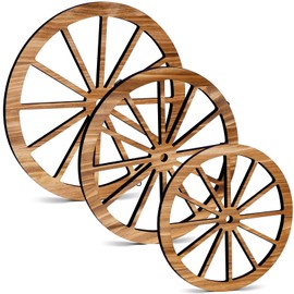 3 Pieces Wagon Wheel Decor Old Western Vintage Rustic Art Hanging Wall Decor Wild West Decorative Wood Wheel 3 Size DIY Cartwheel Wooden Decoration for Outdoor Home Bar Garden Farmhouse, Brown 3Pcs