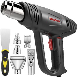 elesories elesories HG1012 Hot Gun, Heat Air Gun, 2 Levels of Wind Speed, Stepless Temperature Adjustment, 50 - 650 Degrees, Multi-Purpose Hot Gun, Includes 5 Nozzles, 1 Triangle Scraper, PSE Certified, Double Insulation (Body + Accessories)