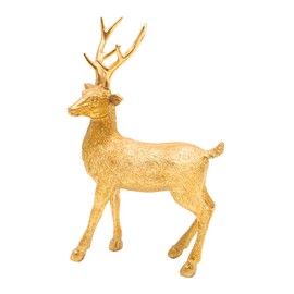 Ceramic Decorative Figurine, Modern Decorative Statue, Country House Sculpture as Deer in Gold Glitter, Standing, L/W/H: 14 x 8 x 21 cm