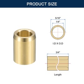 HiPicco Sleeve Bearing, 1/4" Bore x 5/16" OD x 3/4" Length Cast Brass Self-Lubricating Bushing Plain Shaft Bearings 2 Pack