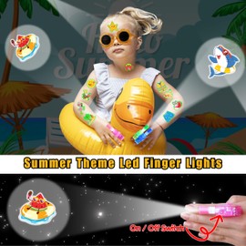 72 PCS Summer Party Favors – 48 PCS Tattoos & 24 PCS LED Finger Lights Combo – Birthday Goodie Bag Fillers, Party Supplies, Gifts Light Up Toys Glow In The Dark for Boys and Girls
