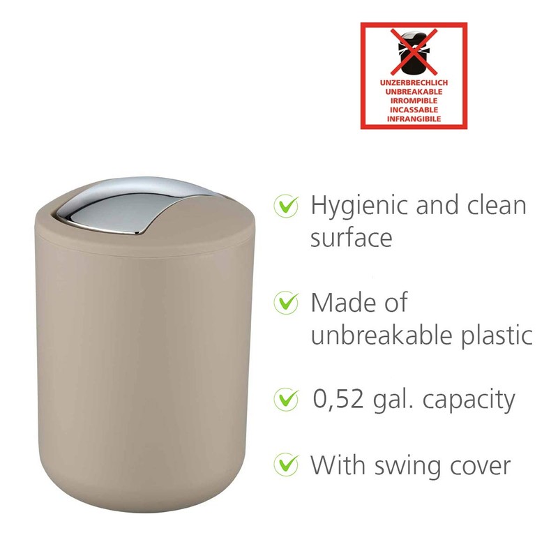 WENKO Brasil Swing Lid Cosmetic Bin, Taupe, S, Bathroom, Table