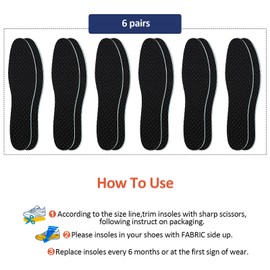 Geyoga 6 Pairs Shoe Insoles Women Thin Breathable Shoe Pads Inserts Ultra Soft Cushioning Walking Double Layer Latex Insoles with Holes Fit in Any Unisex, Men 7-11 Woman 2-8 (Black)