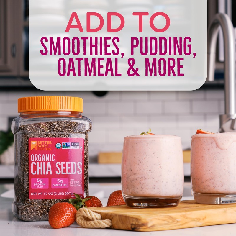 BetterBody Foods Organic Chia Seeds 2 lbs, 32 Oz, with