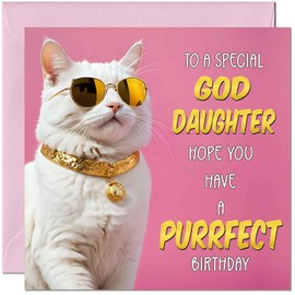 God Daughter Birthday Card - Purrfect Birthday - Funny Cat Birthday Card for God Daughter 145 x 145mm