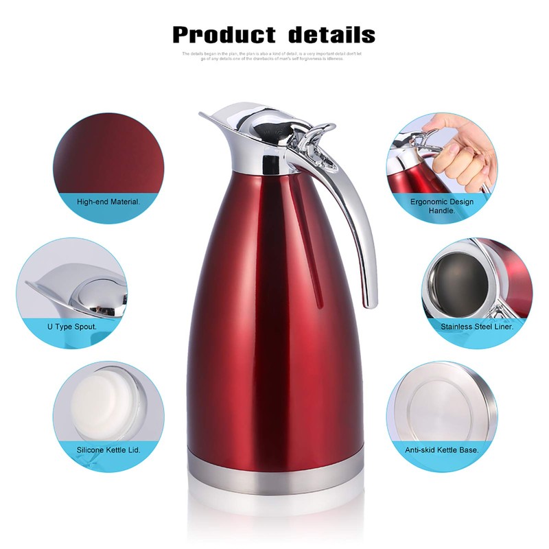 Thermo Pot, Thermos Flask, Coffee Pot, Teapot, 2 Litres, Stainless