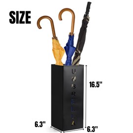 Hiceeden Square Metal Umbrella Holder, Free Standing Umbrella Rack Stand for Indoor Entryway, Umbrella Canes Walking Sticks Storage Bin for Office, Home, Hotel, Shop, 6.3" x 6.3" x 16.5", Black