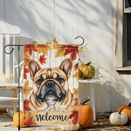 Welcome Fall Garden Flag 12x18 Inch Double Sided Small Autumn Maple Leaf bulldog Burlap Decor Rustic Farmhouse Home Yard Lawn Decoration
