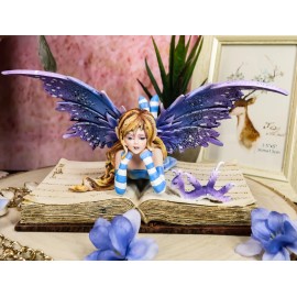 Ebros Amy Brown Purple Lavender Book Worm Fairy With Pet Dragon Statue 7.25"L