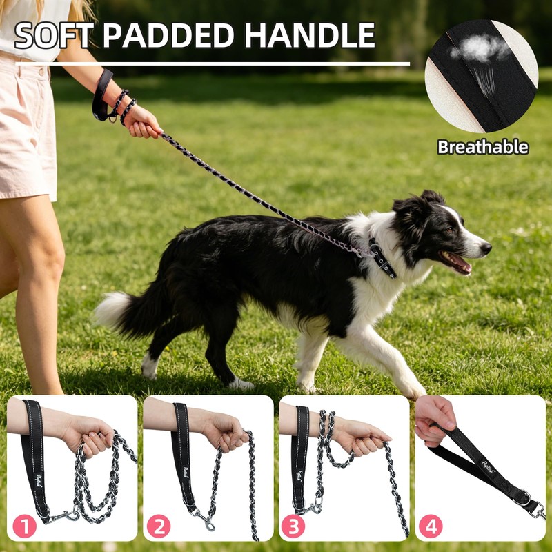 PUPTECK Chain Dog Leash Chew Proof, 2-in-1 Reflective with Soft