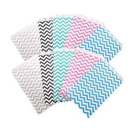 100 Qty 5" x 7" Decorative Flat Paper Gift Bags - Mixed Chevron Color Patterns on White Bags - for Sales/Treats/Parties Cookies/Gifts - N'icePackaging