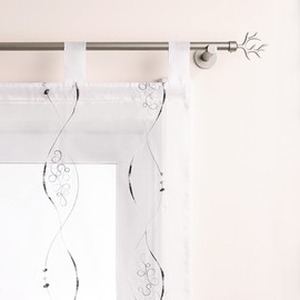 ESLIR Roman Blind with Loops, Kitchen Curtains, Modern Roman Curtains, Transparent Tab-Top Blind, Embroidered Curtains with Embroidery, Grey, W x H 100 x 140 cm