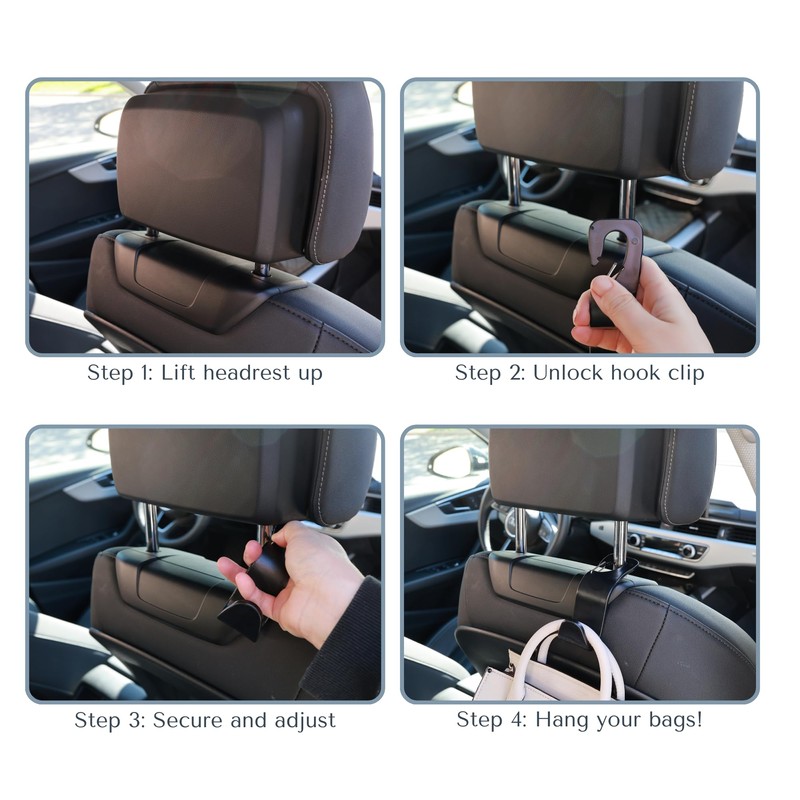 Car Seat Hooks 4 Pack | Back Seat Organizer |