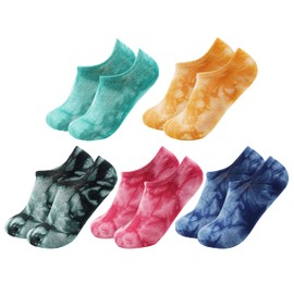 Bienvenu 5 Pack Colorful Pattern Low Cut Casual Liner Socks Tie Dye No Show Socks Hidden Invisible