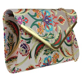 Girly Handbags Womens Baroque Flower Clutch Bag - Champagne