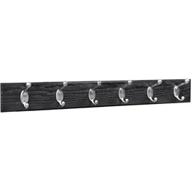 HIGH & MIGHTY 515757 Coat Rack 6 Hook Rail, Easy Tool-Free Dry Wall Installation, Holds up to 50lbs, 27", Black & Silver