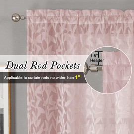 Leia - Cortinas transparentes de color rosa rubor, 2 piezas, cortinas cortas de 30 pulgadas, cortinas transpirables con textura jacquard para ventanas de cocina, cortinas de gasa con hojas de granja