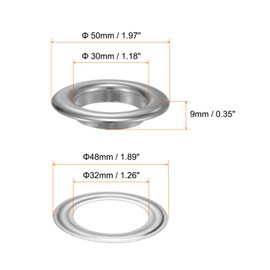 sourcing map 10Set Grommets Eyelets with Washers 30mm Copper Metal Eyelets Kit for Fabric Curtain Tarps Leather Belt Shoes Bag DIY, Silver Tone