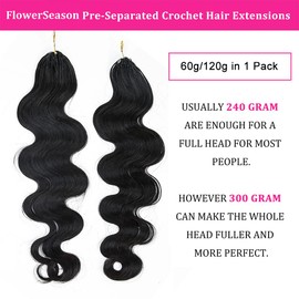 Body Wave Pre-Separated Crochet Hair Extensions Human Hair Knotless Pre-Separated Feather Crochet Braid Hair Extensions Natural Color 18 Inch 120g