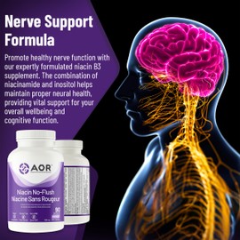 AOR AOR Niacin No-Flush Vitamin B3 550mg with Inositol 121mg, 90 Caps 90-Day Supply - Vegan, Non-GMO and Gluten-Free - Supports Nerve Function & Cardiovascular Wellness - Vitamin B3 & Inositol Supplement