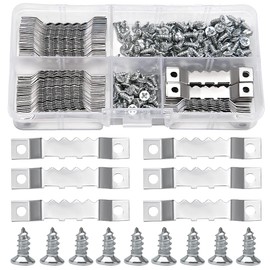 YIXISI 85 PCS Sawtooth Picture Frame Hangers + 170 PCS Screws, Sawtooth Photo Frames Holder Double Hole, for Art Photo Canvas Wall Mounting, Silver (45 x 8mm)