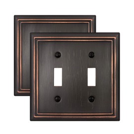 ZILLSEA Double Toggle Wall Plate, Decorative Aged Bronze Light Switch Cover, Metal Switch Plate Cover, 2-Gang, Midize, 2 Pack