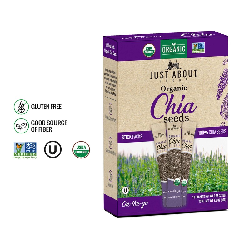 Just About Foods Organic Chia Seeds 2.8 oz. (80g) Stickpack