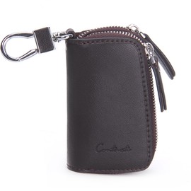 Contacts Leather Car Key Case Key Fob Bag Men's Large 2 Zip Leather Key Case Car Key Case, coffee