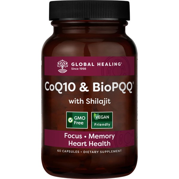 Global Healing Center CoQ10 & BioPQQ with Pure Himalayan Organic Shilajit-Antioxidant Care for Heart & Brain Health,Mitochondria Energy Optimizer for Men & Women-Coenzyme Ubiquinone 150mg, 60 Capsules