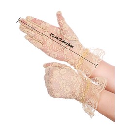 Skylety 3 Pairs Women Lace Floral Gloves Elegant Short Lace Ladies Tea Party Gloves for Opera Wedding Diner Party(Black, White, Beige)