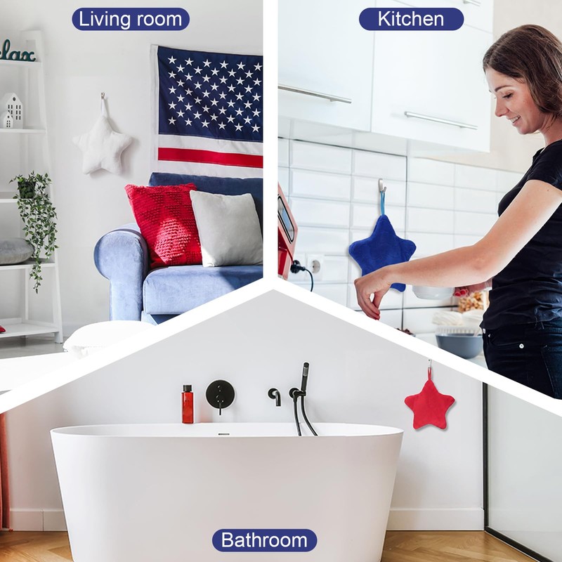 Breling 6 Pcs Patriotic Star Hanging Hand Towels 4th of