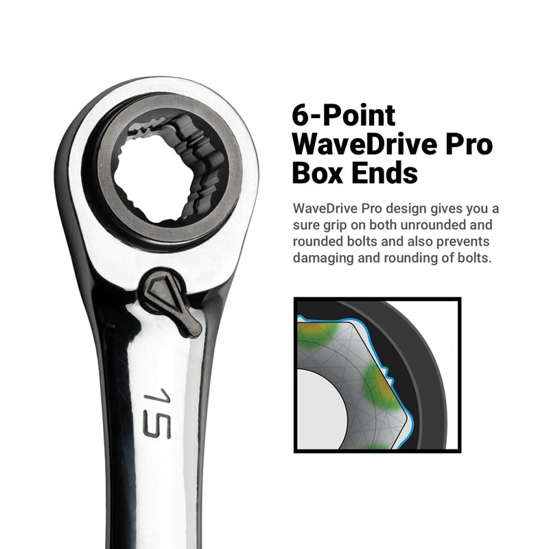 Capri Tools 4-in-1 120-Tooth Box End Reversible Ratcheting Wrench, 9/16,