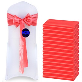MDS Pack of 50 PCS Satin Chair Sashes Charmeuse Sateen Dining Chair Bows Ribbon Ties Back Sash for Wedding Party Birthday Home Hotel Restaurant Banquet Decoration (7 x 108 Inch, Coral)