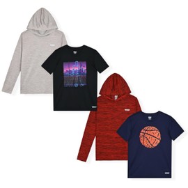 Hind Boys T-Shirt 4-Pack Quick-Dry Long and Short Sleeve Athletic Tops for Boys Clothing