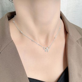 Bow Necklace Earrings Bracelet Set for Women Bow Jewelry Dainty Gold Jewelry Set Bowknot Pendant Necklace Stocking Stuffers for Christmas Gifts