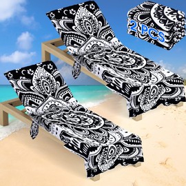 2 Pcs 28.7 x 82.5 Inch Beach Chair Cover with Side Pockets Pool Lounge Chair Towel Covers Mandala Microfiber Chaise Lounge Chair Towel Cover for Hotel Outdoor Patio Vacation Sunbathing Lawn (Elegant)