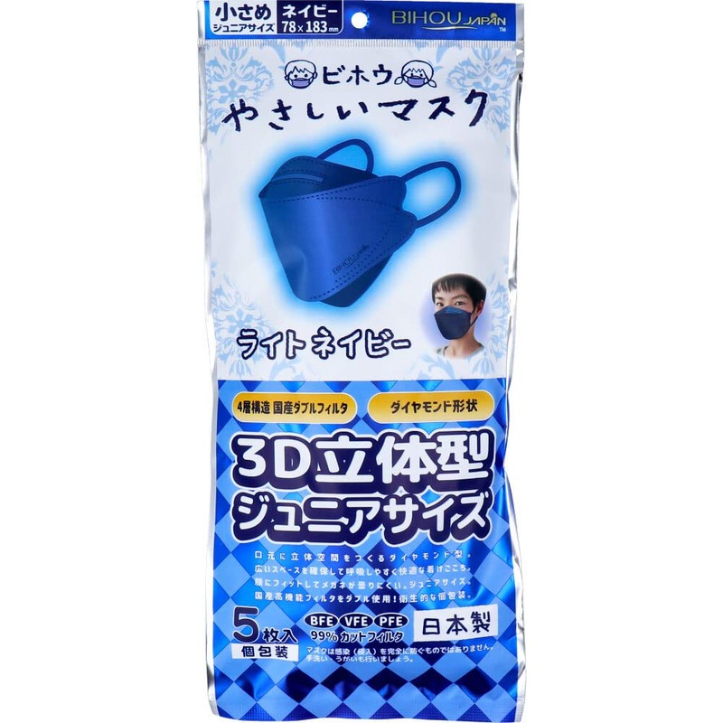 S-Pack Gentle Mask, 3D Dimensional, Small, Junior Size, Navy, Individual