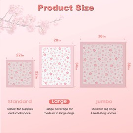 MIZOK Dog Pee Pads 28x34in Pink, Puppy Pads Extra Large Absorbent with Adhesive Tabs 6-Layer Leak-Proof Quick-Dry Design Odor Control for Potty Training, Cherry Blossom Prints (40 Counts)