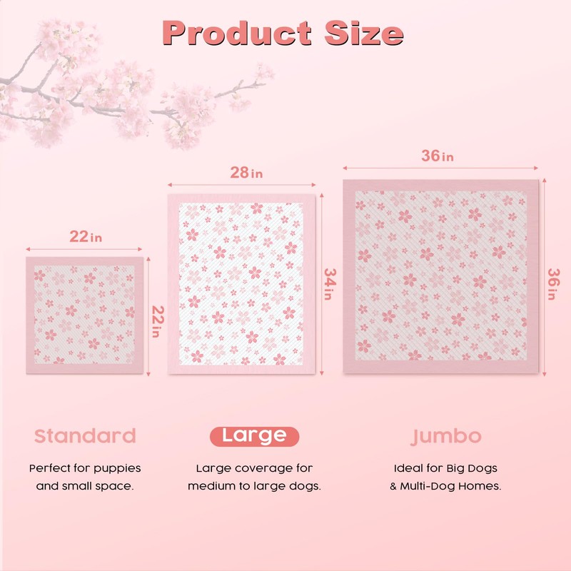 MIZOK Dog Pee Pads 28x34in Pink, Puppy Pads Extra Large