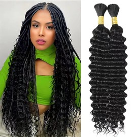 Deep Wave Human Braiding Hair For Boho Braids Full Bulk Human Hair For Braiding Curly Human Hair Braiding Hair Wet Wavy 100g 2 Bundles 24inch No Weft Micro Human Hair Extensions Natural Color