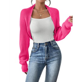 Amarmia Women's Long Sleeve Open Front Knit Cropped Cardigan Sweaters Casual Solid Spring Summer Short Shrugs Sweater Coats Rose Pink