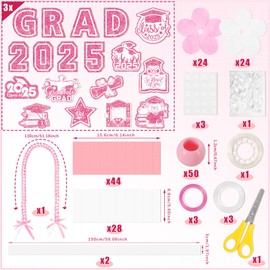 Funnlot Money Leis for Graduation 2025 - Graduation Leis 2025 Pink Graduations Leis Class of 2025 Ribbon Lei Making Kit DIY Flower Sticker Pieces Senior High School College Grad Party Favors Supplies