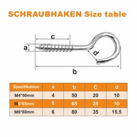 Rhimooay Screw Hooks, Small 304 Stainless Steel, Pack of 20, Hook Screws with Thread, Hooks for Screws, Threaded Hooks, Screw-In Hooks, Robust Rustproof Cup Hooks (M4-50 mm)