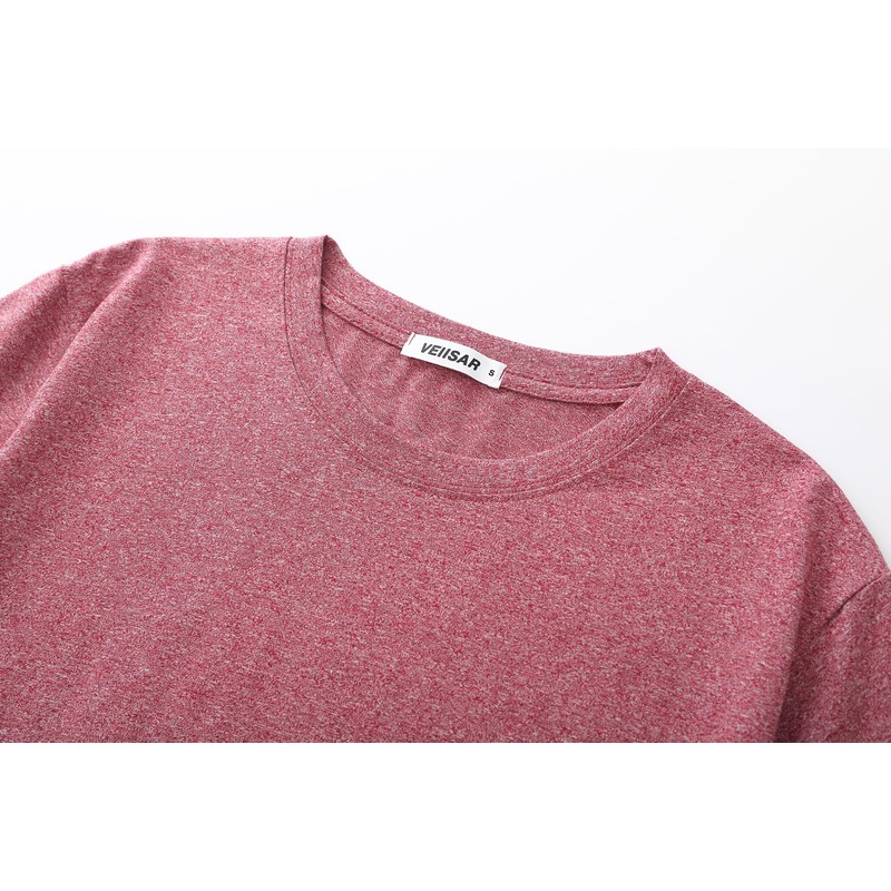 VEIISAR Men's Yarn-Dyed Cotton Stretch T-Shirt, Midweight，Red Gray 3XL