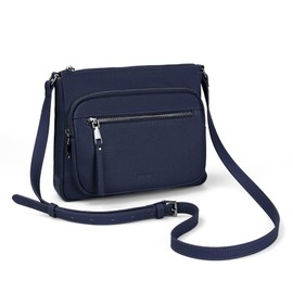 befen Genuine Leather Crossbody Bags for Women, RFID Blocking Leather Purse with Built in Wallet, Womens Handbag Shoulder Bag with Multi Zipper Pockets, Navy Blue