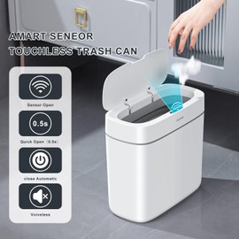 funest Bathroom Trash Can with Lid, 3.2 Gallon Automatic Touchless Garbage Can,Slim Motion Sensor Narrow Trash Basket for Bathroom, Bedroom, Laundry, Office,RV White