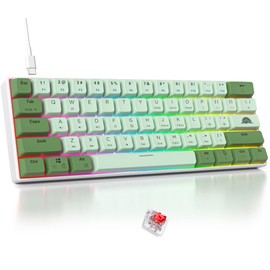Fogruaden Teclado mecánico 60%, teclado matcha, teclado para juegos 60% interruptor rojo, retroiluminación RGB, mini teclado 60% con cable con teclas MDA PBT para laptop Win/Mac PC (interruptor Matcha/rojo)